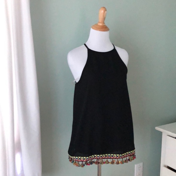 {alya} Halter tank top with beads and fringe, S - Picture 3 of 7